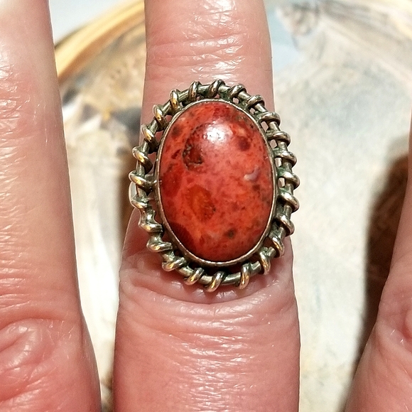 VTG Red Ocean Jasper Hand Crafted Sterling Ring - Picture 8 of 8
